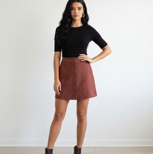 Elegant Maroon Button-Up Asymmetrical Mini Skirt